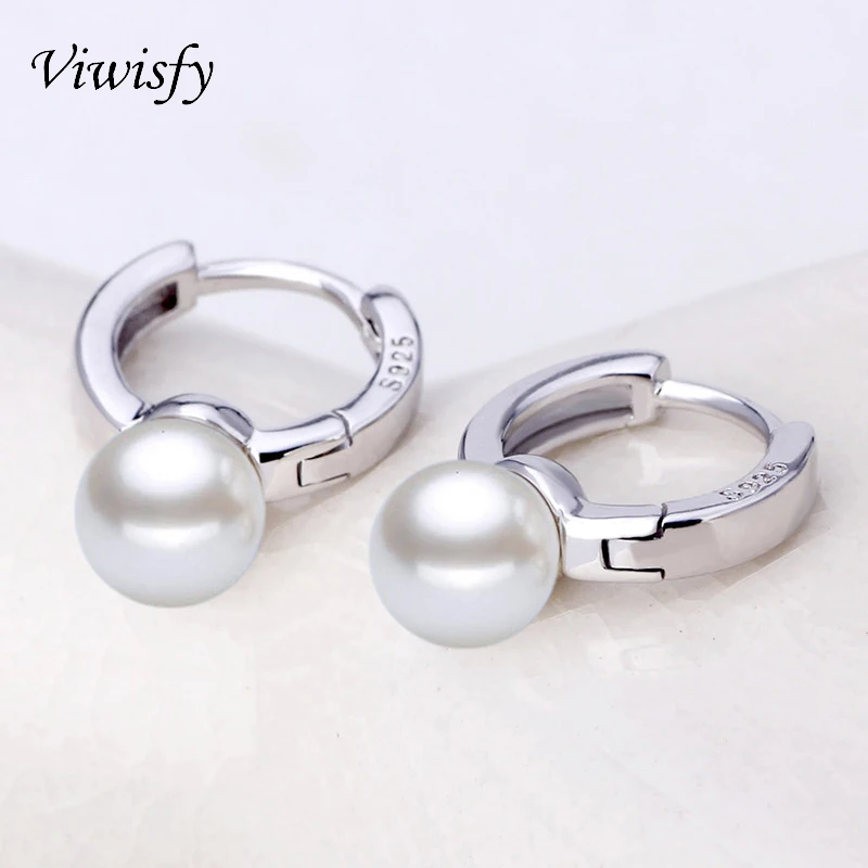 

Viwisfy Luxury Pearl Jewelry Earring Small Hoops Girl Wedding Gift Solid 925 Sterling Silver Hoop Earrings For Women VW21097