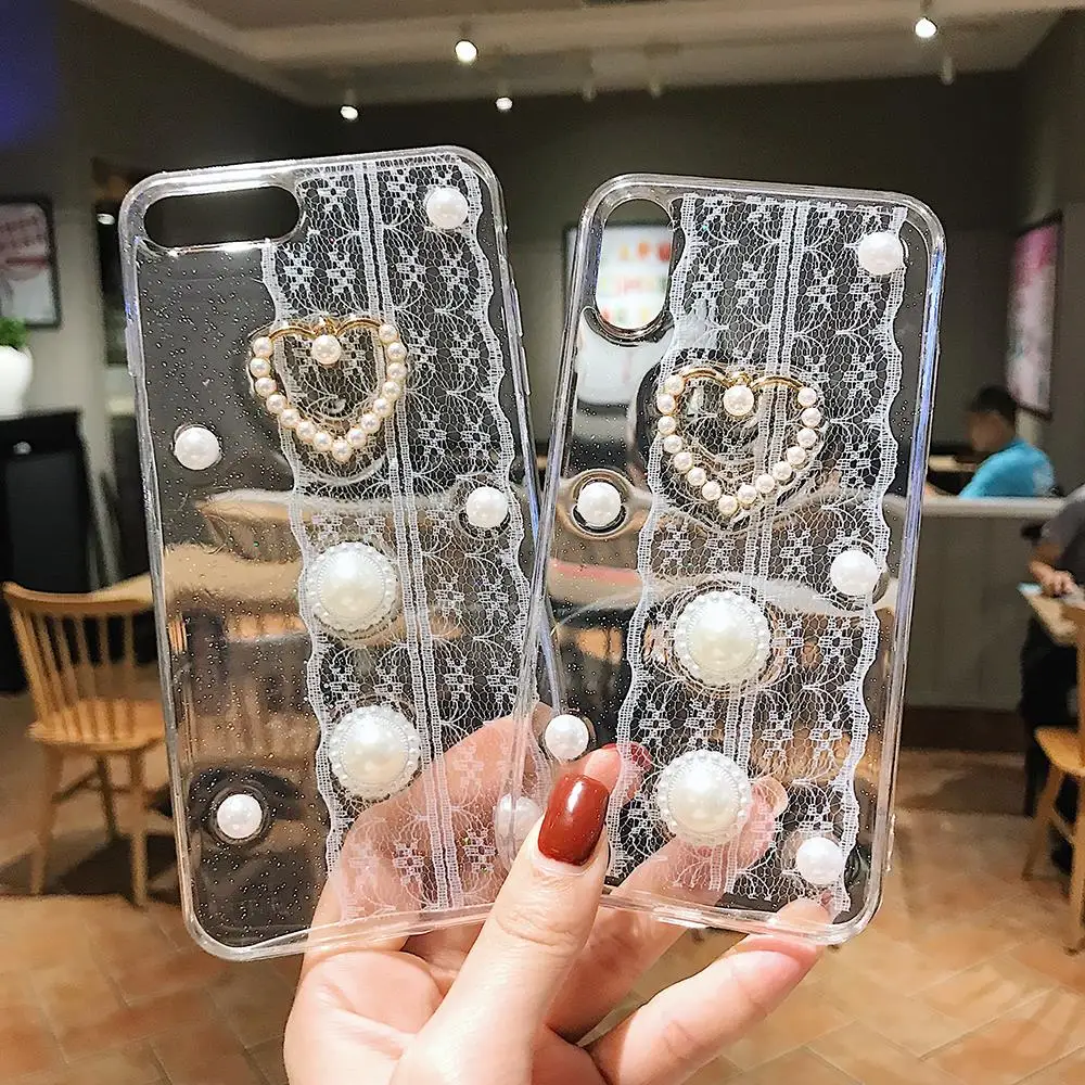 Прозрачный чехол Haissky с жемчугом для IPhone X Xs Max XR кружевом и сердечком iPhone 6 6S 7 8 Plus