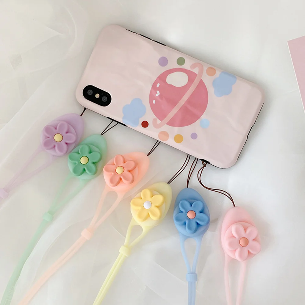 

1PC Silicone Flower Phone Cover Lanyard Cartoon Elastic Phone Case Strap String (Blue)