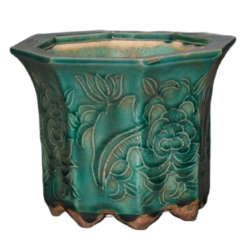 

Ранняя коллекция глазури зеленая глазурь с ногами восьмиугольный цветочный горшок чаша с орнаментом декоративные украшения