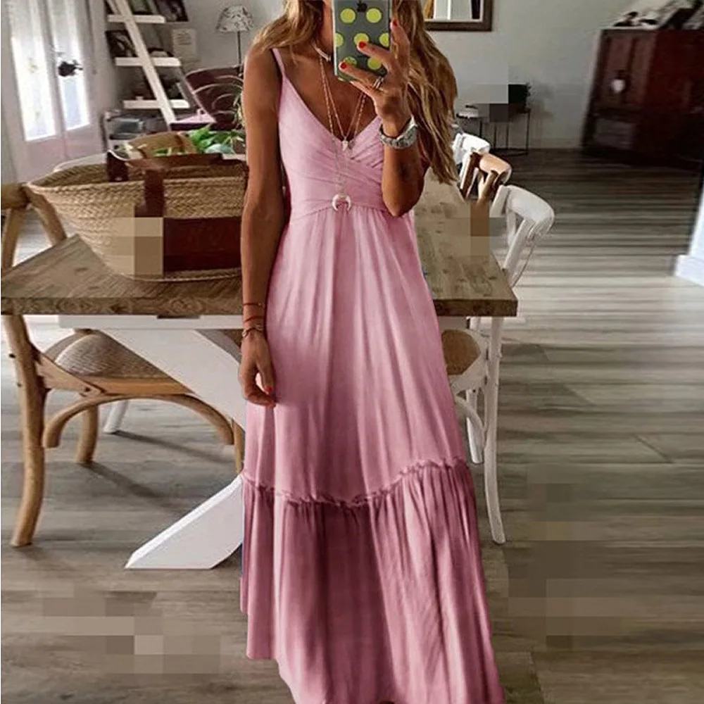 

New Summer Long Dress Women's Gradient Printing Suspender Dress 2020 Sexy V-Neck Long Beach Dress Plus Size Avant-garde