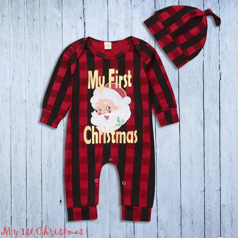 Мой 1 й Рождественский комбинезон с надписью Санта Клаус шапка Дед Мороз красный