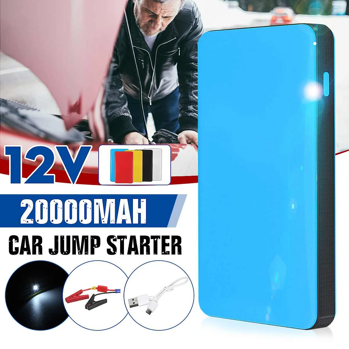 

Portable Ultra-slim 20000mAh Car Jump Starter Power Bank 12V Engine Battery Booster Buster Car Starter Charger with LED Lights