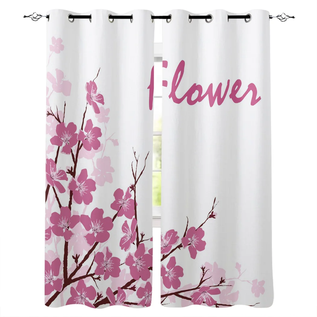 Цветочные персиковые лепестки ветки весенние розовые оконные шторы гостиная