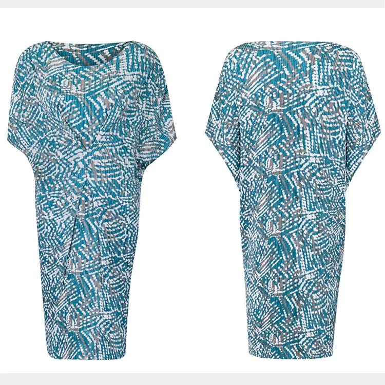 

2021 Summer Casual O Neck Comfortable Soft Stretch Pleated Dress Floral for Woman