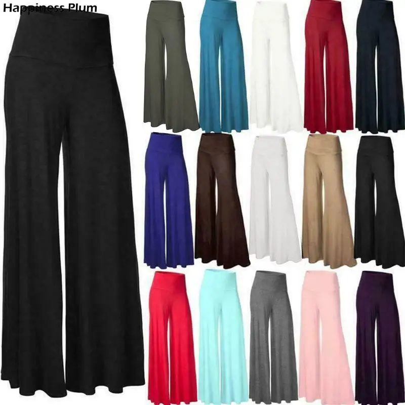 

Womens Plus Size High Waist Wide Leg Maxi Long Pants Solid Color Office Lady Loose Stretch Pleated Palazzo Lounge Trousers S-3X