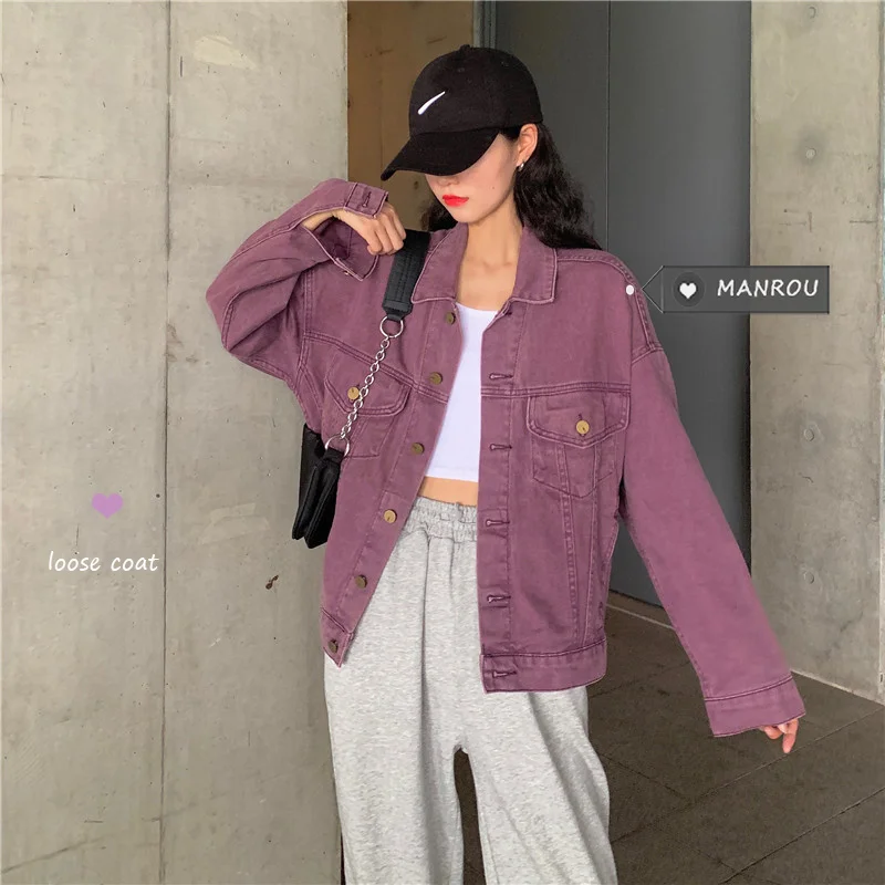 

Весна-Осень 2021 Корейская фиолетовая ковбойская рубашка пальто европейский порт стильная рубашка дизайнерская стильная блузка для женщин