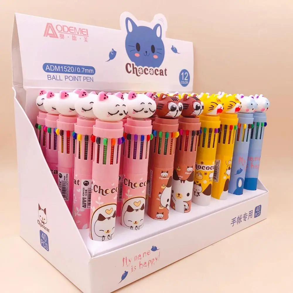 

40 pcs/lot Cartoon Animal 12 Colors Ballpoint Pen Cute ball pens School Office writing Supplies Stationery Gift