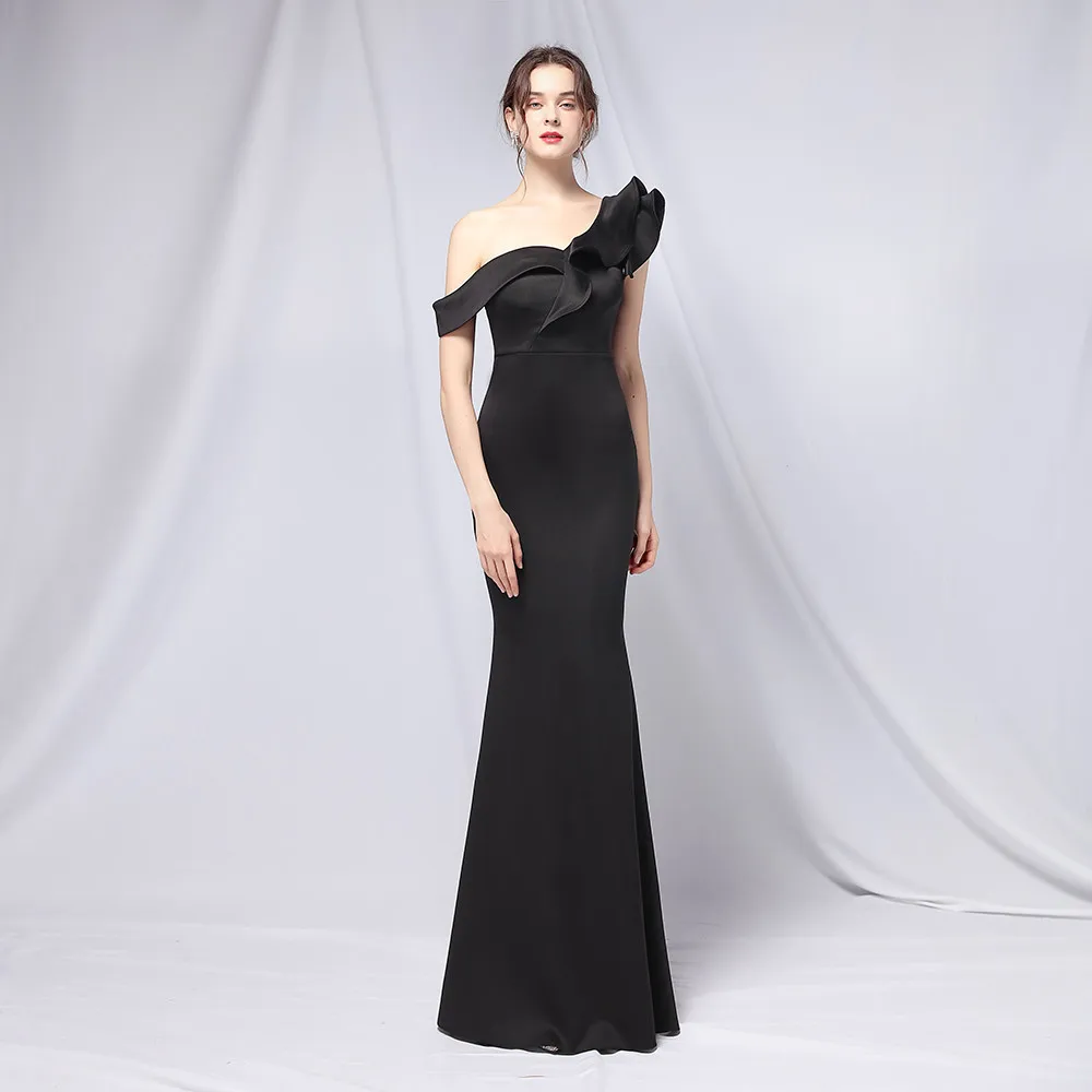 

Банкетное вечернее платье на одно плечо, Модное Длинное Элегантное приталенное пикантное платье-годе для вечерние