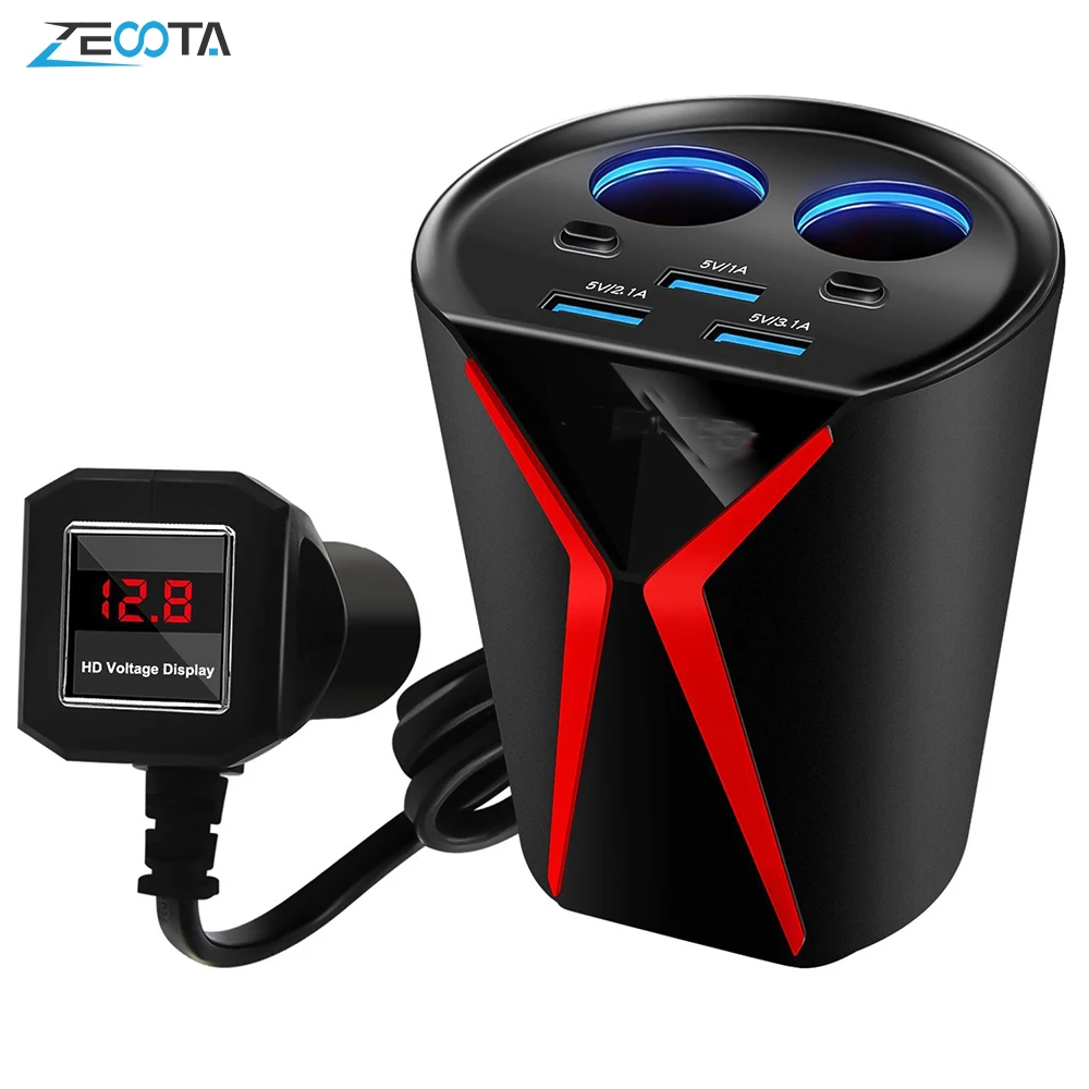 Автомобильное зарядное устройство адаптер питания 3 порта USB 3.1A 2 гнезда