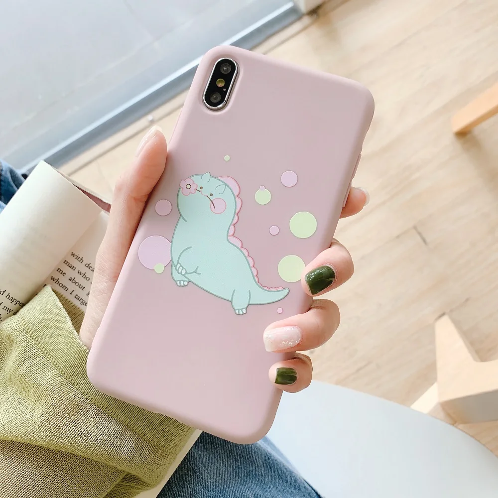 Cute Dinosaur Phone Case For OPPO R9 R9s R11 R11s R15 R17 A5 A57 A83 A9 F11 K1 RENO Cover Soft Silicon Thin Pattern Pink | Мобильные