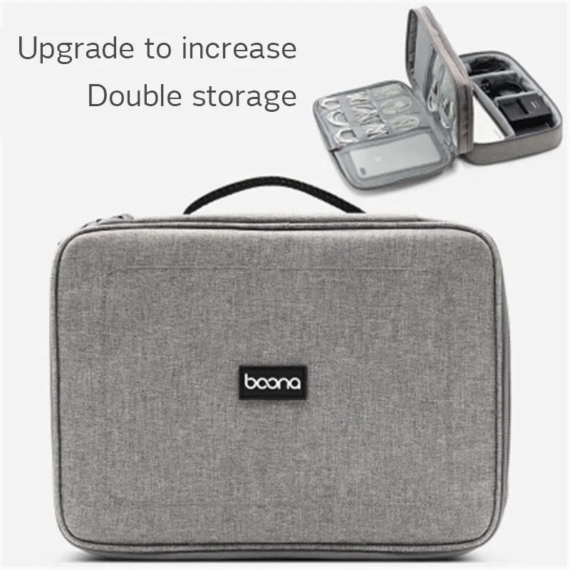 Большая двухслойная дорожная цифровая сумка для хранения Портативная на молнии