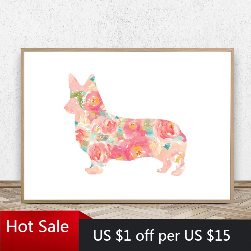 Портрет животного корги цветочный Фотофон Декор Художественная печать холст