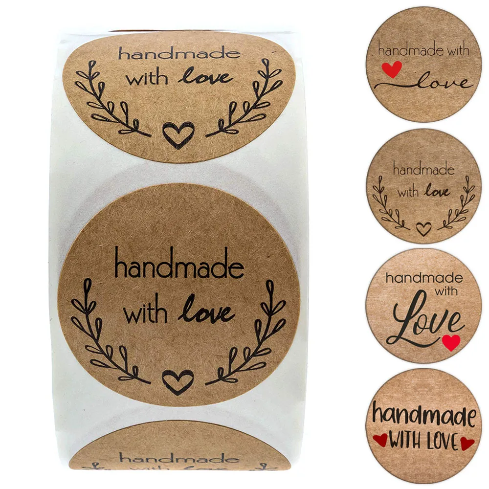 

100-500 Pcs Handmade With Love Stickers Kraft Paper Stickers For Package Adhesive Thank You Sticker Seal Labels Stationery