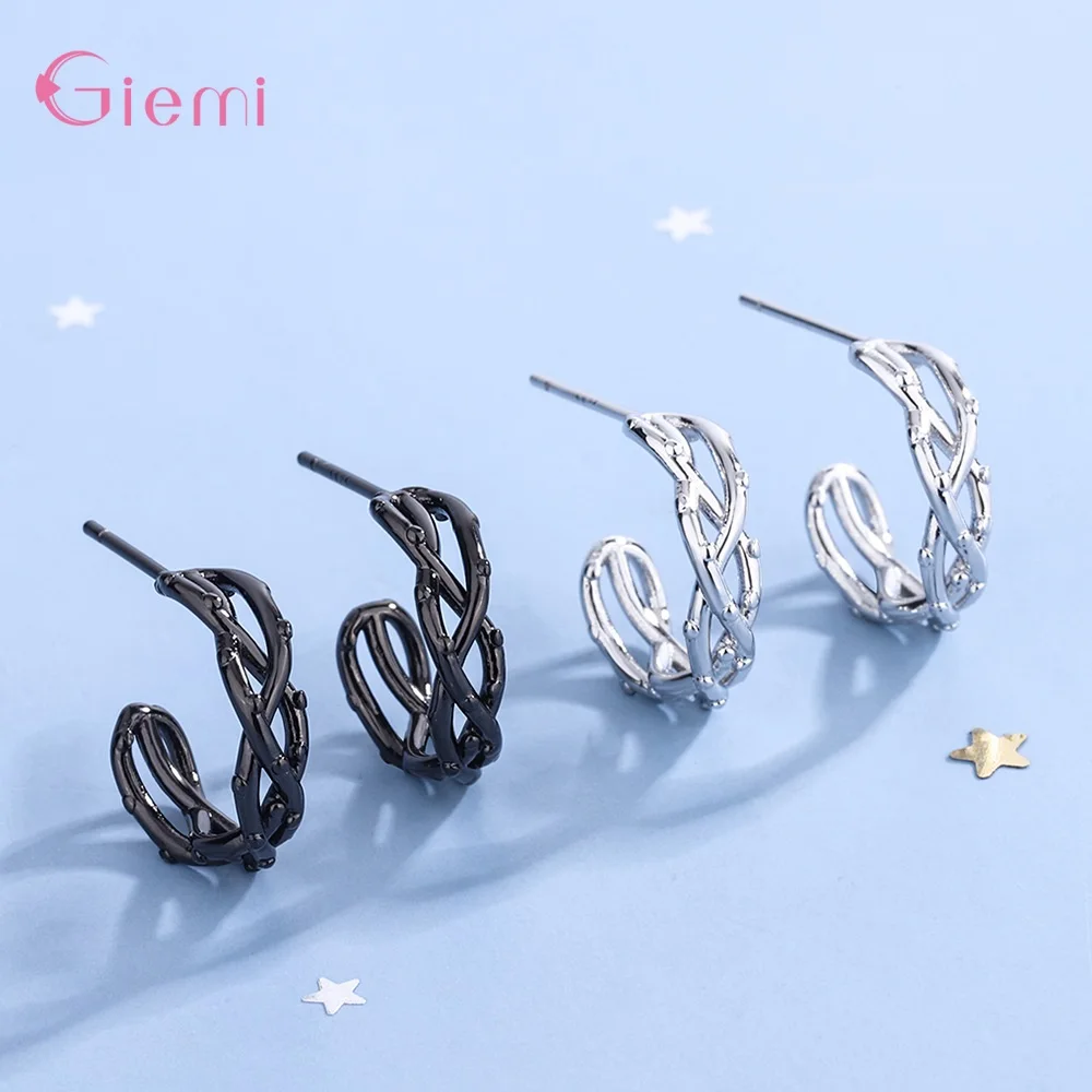 Женские серьги-гвоздики из серебра 925 пробы с ротанговым дизайном