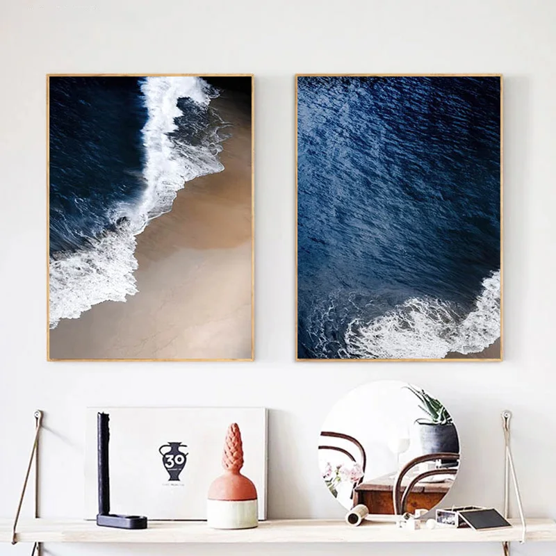 

Blue Ocean Wave Landscape Canvas Poster Beach Art Print Modern Seascape Painting modern Home Decor Wall Pictures for Living Room