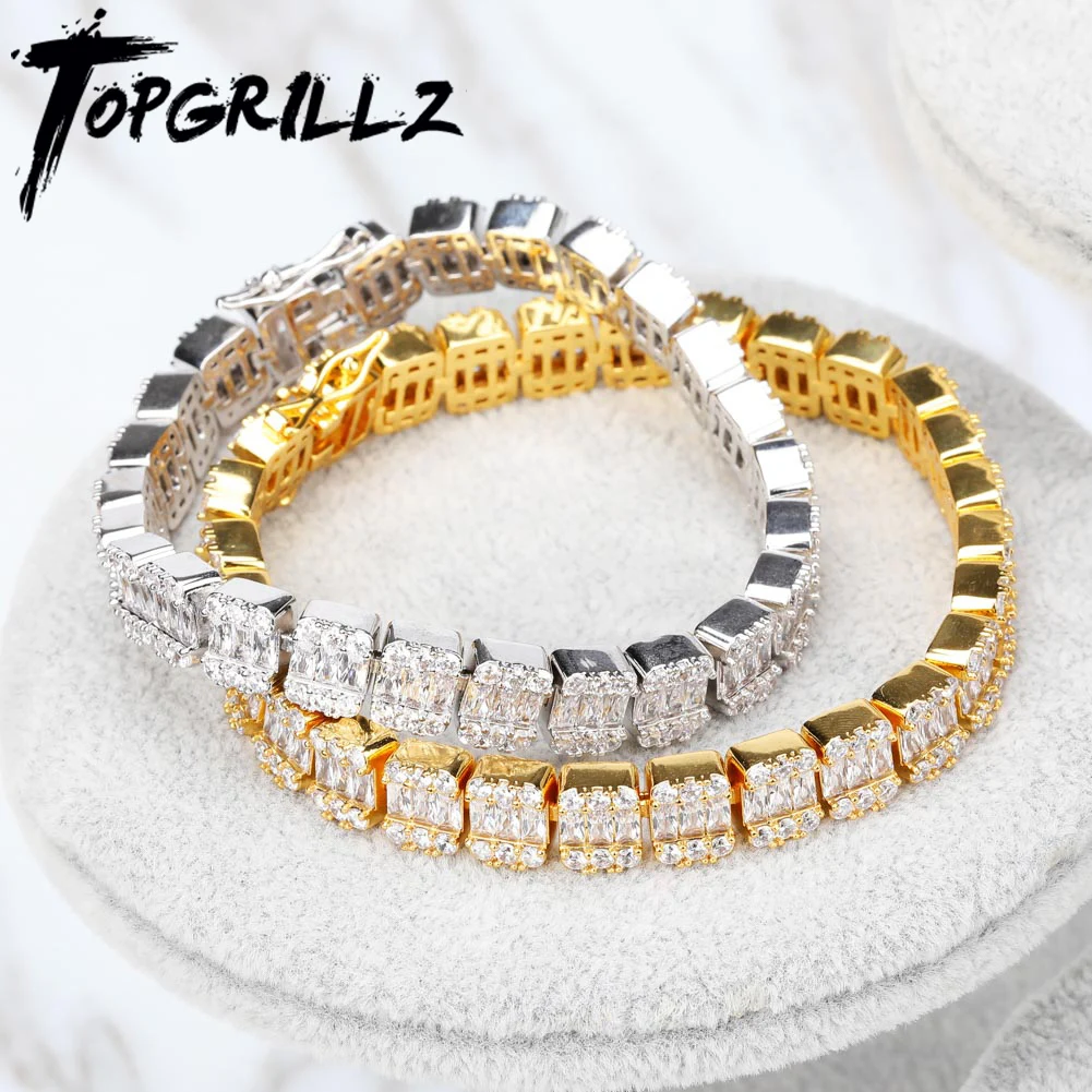 Мужской браслет для тенниса TOPGRILLZ квадратный медный в стиле хип хоп с фианитами