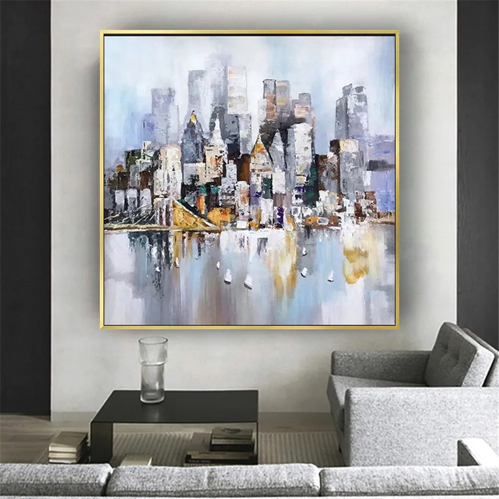 

New York Skyscrapers Posters Cityscape Wall Art Pictures Home Decoration Maison Building Wall handpainted oil painting canvas