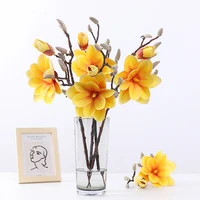 high end single 2 heads feel simulation 3d magnolia artificial flower home hotel bedroom decoration realistic fake flower diy