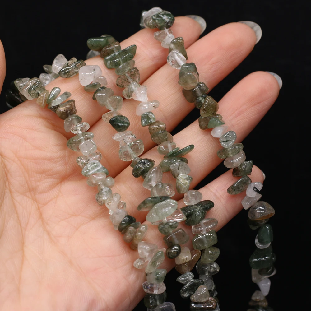 

5-8mm Natural Green Rutilated Quartz Beaded Irregular Gravel Beads for Jewelry Making DIY Necklace Bracelet Accessries Length 40