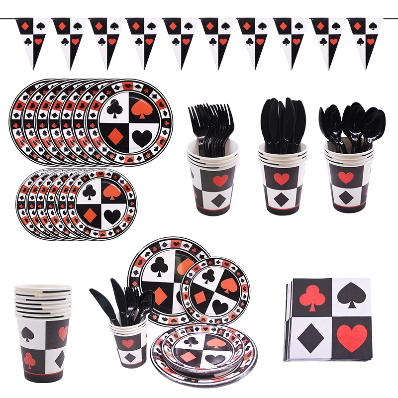 Покер тема вечерние одноразовые посуда игральные карты конфетти бумажный