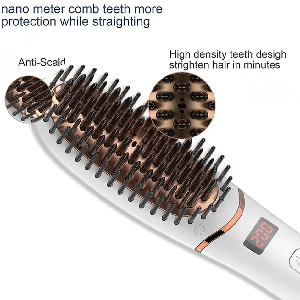 

Hair Straightener Brush Fast Heating Hot Hair Straightening Brush Travel Size Ceramic Heated Beard Straightener Brush Anti-Scald