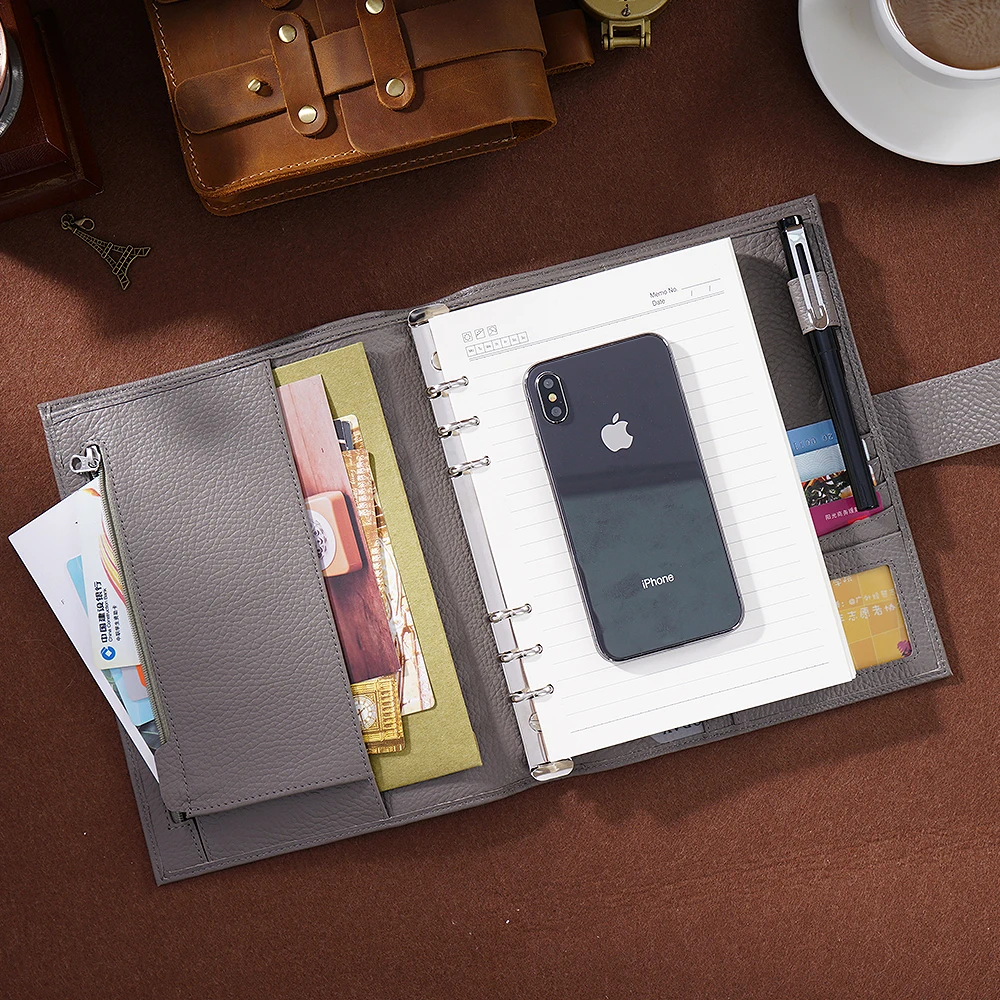 Новое поступление колец блокнот А5 Размер повестка дня Органайзер яловичный