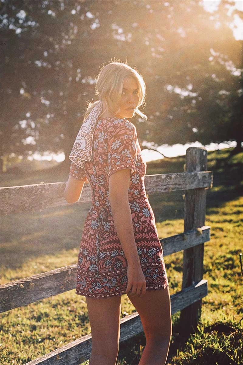 Винтажное шикарное женское платье с цветочным принтом коротким рукавом и