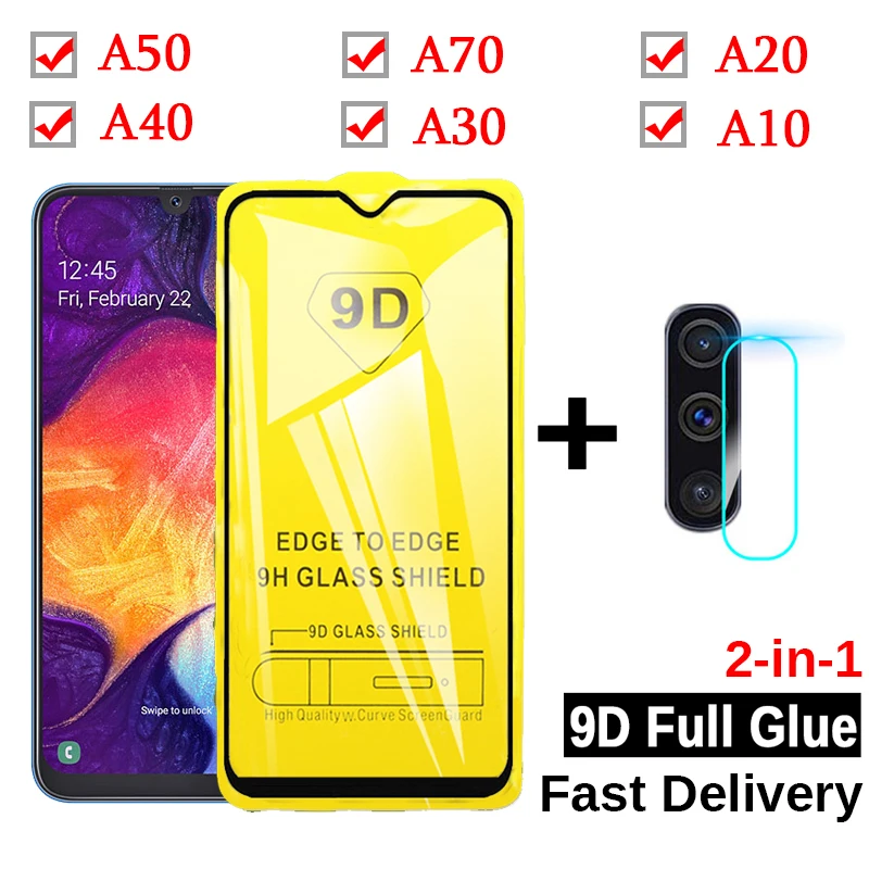 Закаленное стекло 2-в-1 9D с полным наклеиванием для Samsung Galaxy A50 A 50 защитная пленка