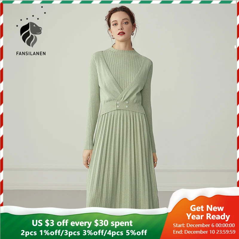 

Платье-Свитер женское вязаное в складку, Осень-зима, 2020