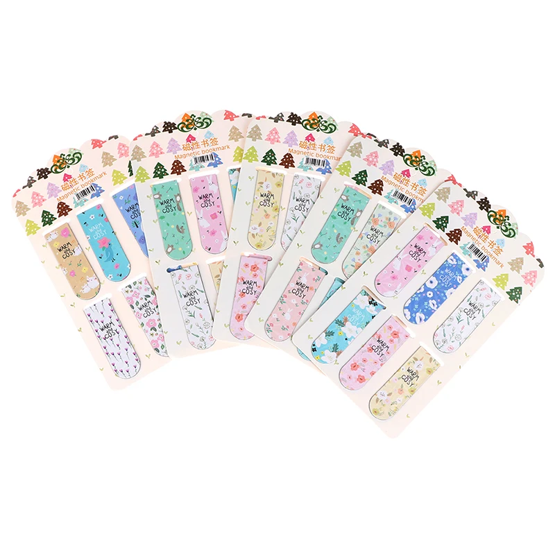 

6pcs/set Colored Flowers Magnetic Bookmarks Stationery Double Sided Bookmark Office School Supplies Students 6*2cm