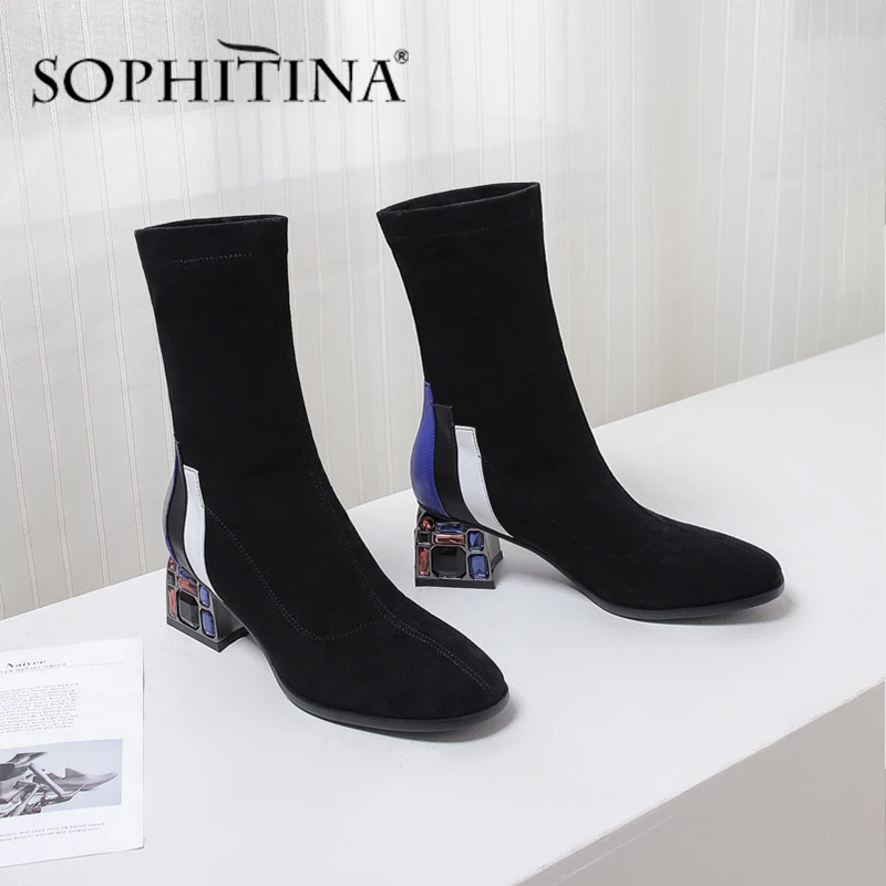 Женские сапоги до середины икры SOPHITINA теплые ботинки на высоком устойчивом