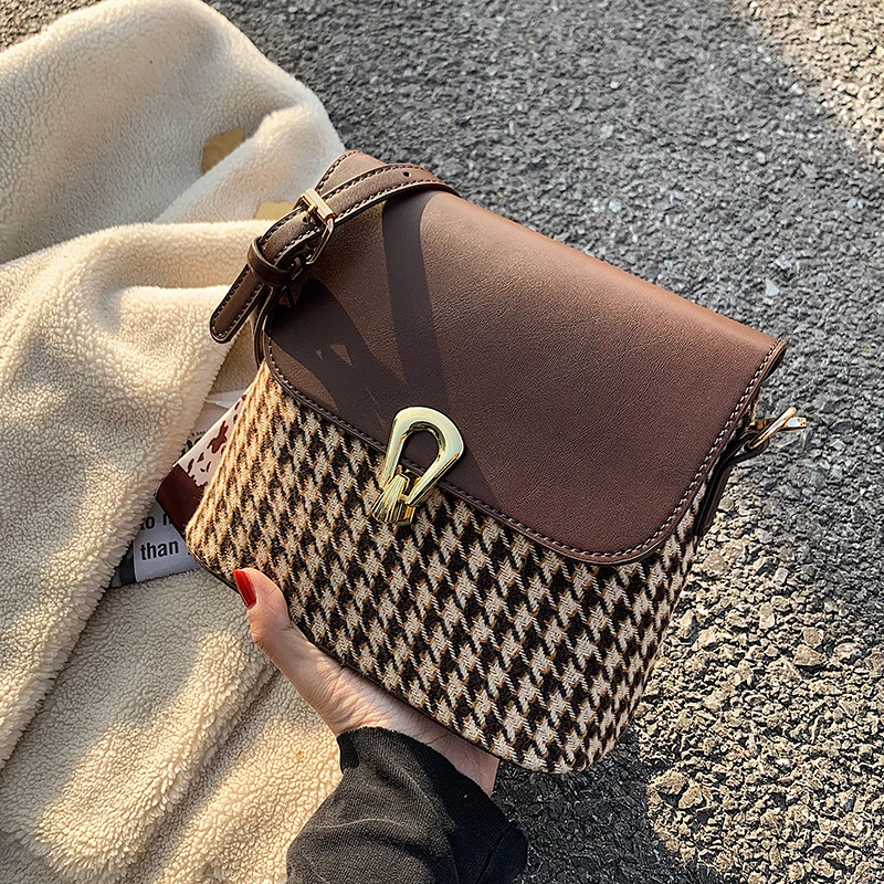 

Autumn/winter Bags 2021 New Female Bag Ins Niche Houndstooth Messenger Bag Fashion Hot-selling Bucket Bag Shoulder Bag