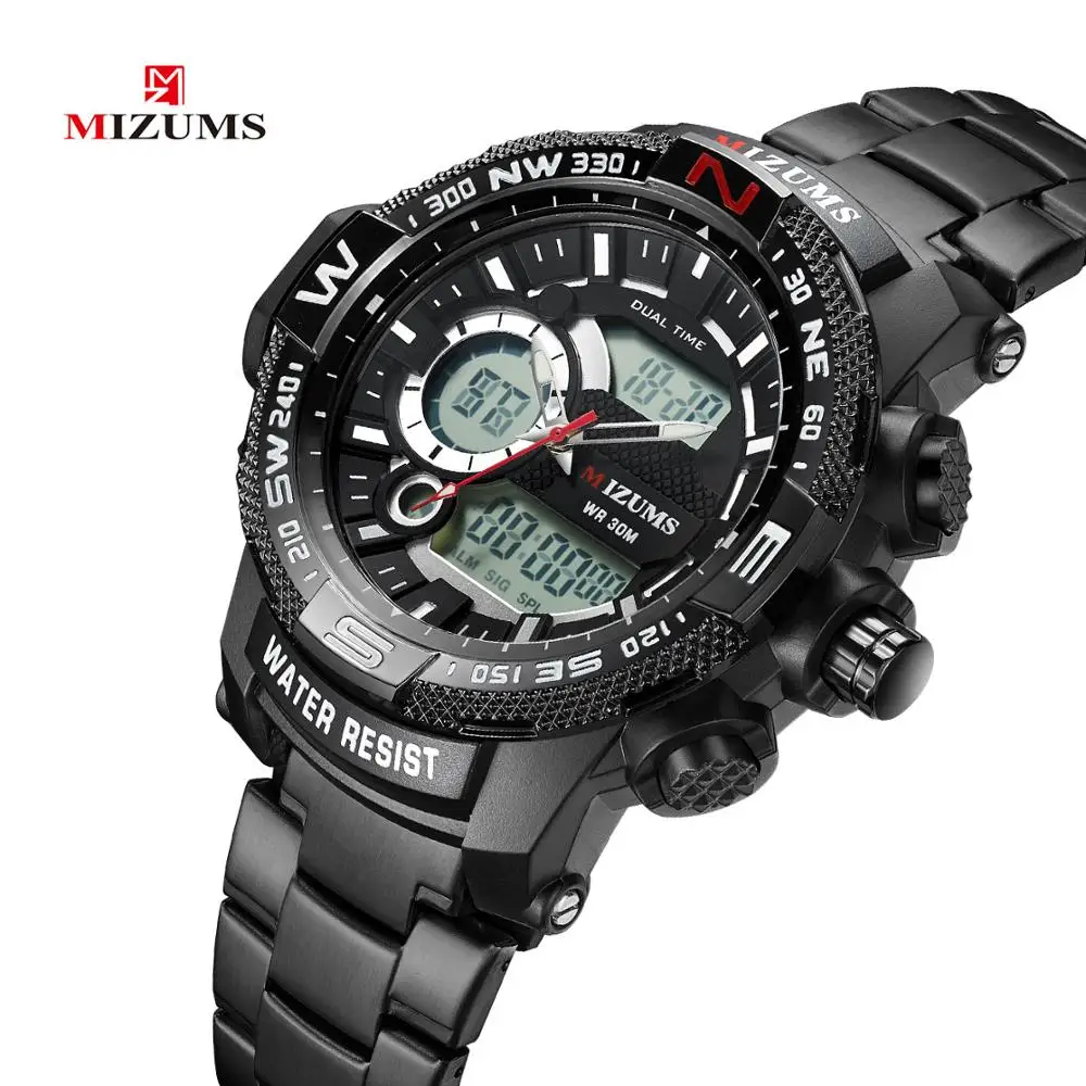 Relogio Masculino, MIZUMS, модные, мужские, светодиодный, спортивные, кварцевые часы, мужские, Роскошные, золотые, из нержавеющей стали, водонепроницаемые часы, мужские часы