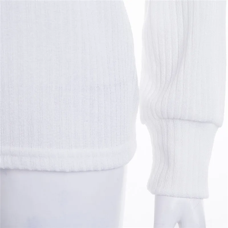 Женский базовый пуловер с высоким воротником простой белый вязаный свитер в