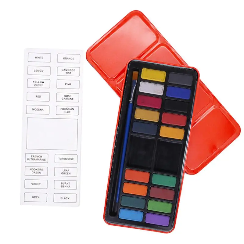 

12/18/24 Colors Pigment Solid Paint Set Watercolor Palette with Brush Box Tool