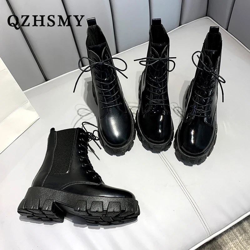 

Женские ботильоны в британском стиле, универсальная женская обувь, повседневные ботинки, ботинки на платформе со шнуровкой и круглым носко...