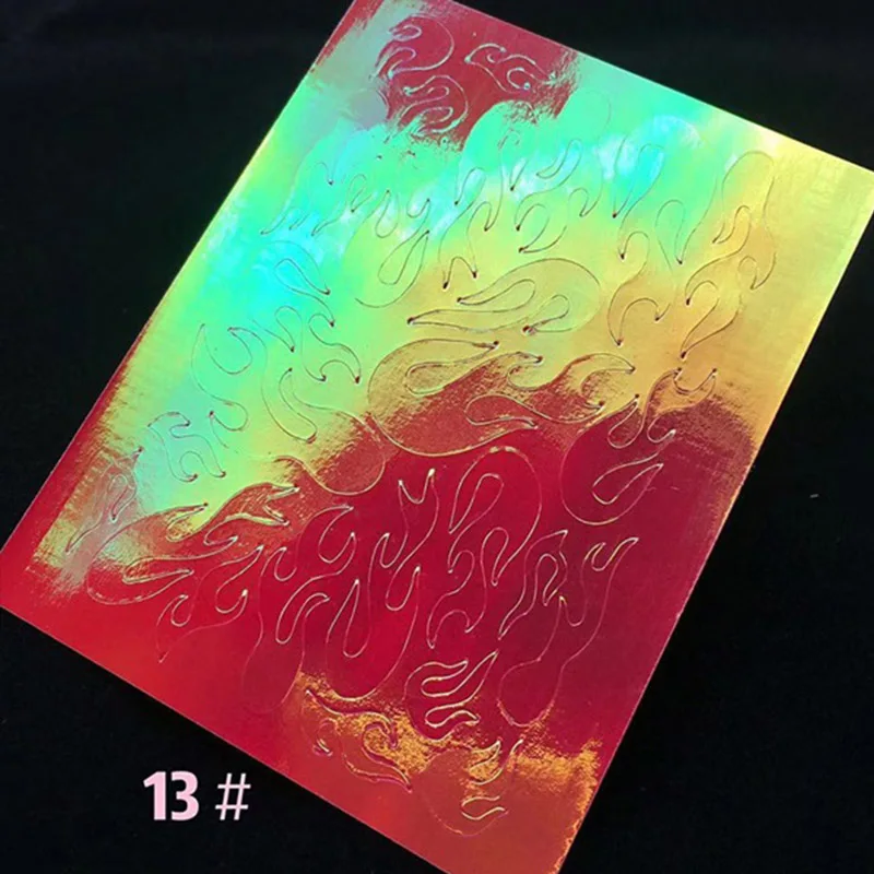 Pattern 13 Голографический огонь пламя винил для ногтей 3D стикер полые наклейки-трафарет AB огонь на маникюрные наклейки-трафарет украшения для ногтей - Цвет: Pattern 13