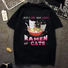 Кавайные женские футболки с рисунком рамен и кошек, рубашка из японского аниме, Корейская версия, женская летняя футболка с рисунком, Прямая поставка