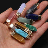 2pcs natural stone agates crystal aventurine jades sodalite tiger eye pendant for necklace earring jewelry making size 34x10mm