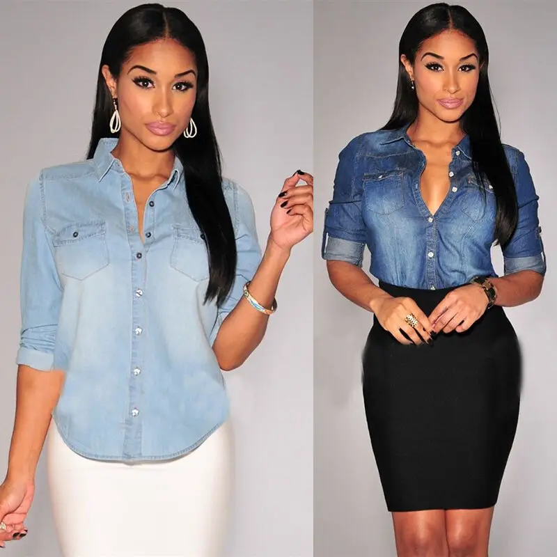 Новая женская Повседневная рубашка из мягкого денима с длинным рукавом и