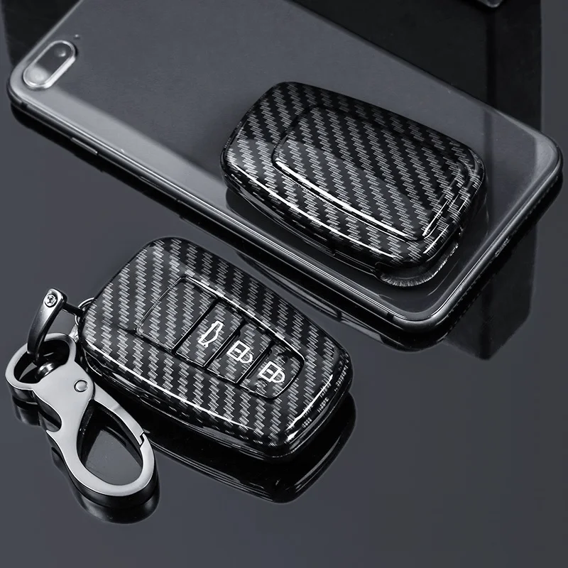 3Button silver Глянцевый углеродного волокна ABS автомобильный футляр для дистанционного ключа Крышка для пластиковая пилочка для ногтей C-HR CHR Prado RAV4 Prius - Название цвета: 3Button silver