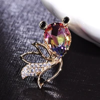 madrry new cute goldfish shape brooches colorful zircon jewelry brooch for women men suit hat collar pin party accessories gifts