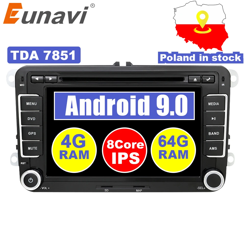 Eunavi 2 Din ips Android 9,0 автомобильный мультимедийный DVD радио плеер gps для VW GOLF 5 6 Polo Bora JETTA B6 PASSAT Tiguan SKODA OCTAVIA