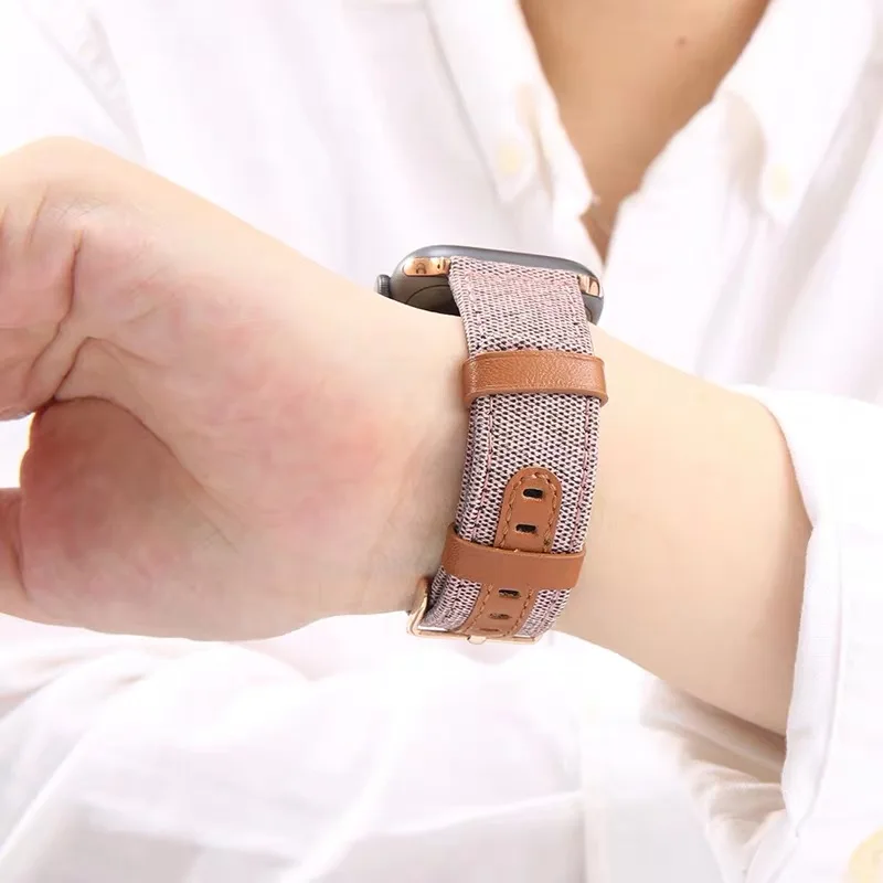 Модный ремешок из ткани и кожи для Apple Watch 38 мм 42 мм для iWatch 40 мм 44 мм Серия 2 3 4 5 ремешок для часов браслет