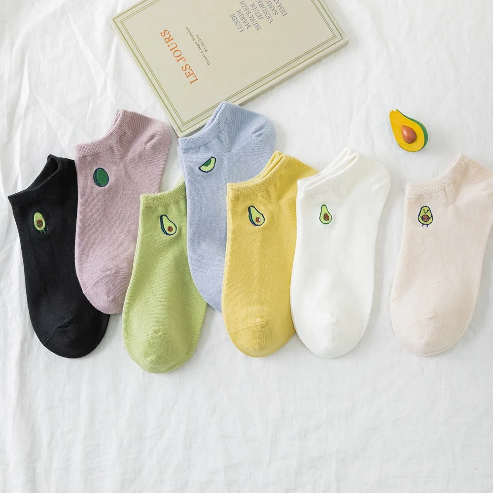 

Women Solid Avocado Embroidery Socks Casual Joker Cotton Short Socks For Ladies Concise College Style Breathable Sox Trendy