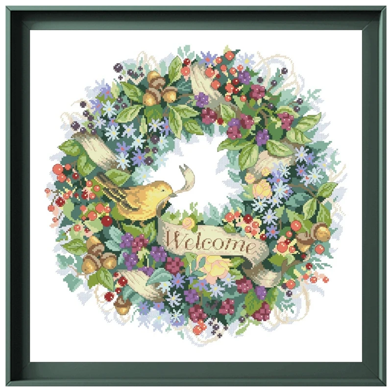 

Berry wreath welcome cross embroidery kit flower pattern design 18ct 14ct 11ct unprint canvas Cross-stitch DIY needlework