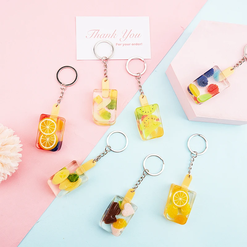 Funny Simulation Strawberry Apple Banana Pear Key Pendant Popsicle Keychain Fruit-flavored Ice-cream Chain Ring Trinket | Украшения и