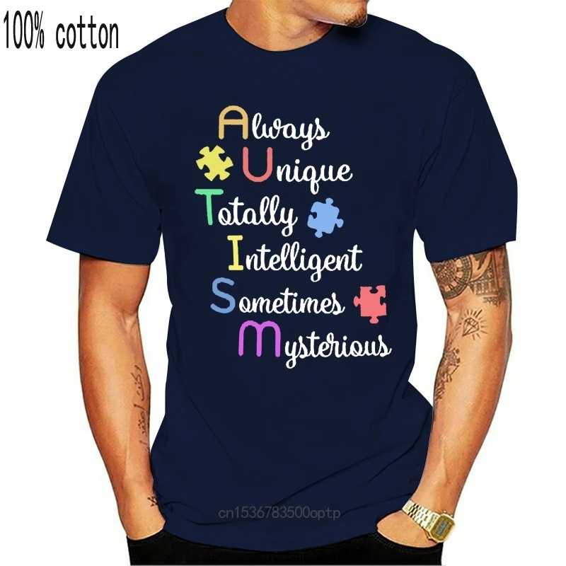 

Новинка 2021, забавный сторонник осведомленности об аутизме, красочное определение, дизайн, акронима, головоломка, футболка унисекс, футболка