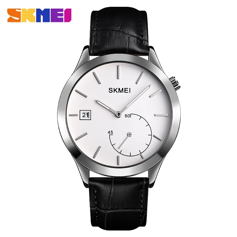 Silver Leather SKMEI Бизнес Мужские кварцевые часы водонепроницаемые часы для отдыха часы с календарем наручные часы кожаный/стальной ремешок Relogio Masculino 1581 человек - Цвет: Silver Leather